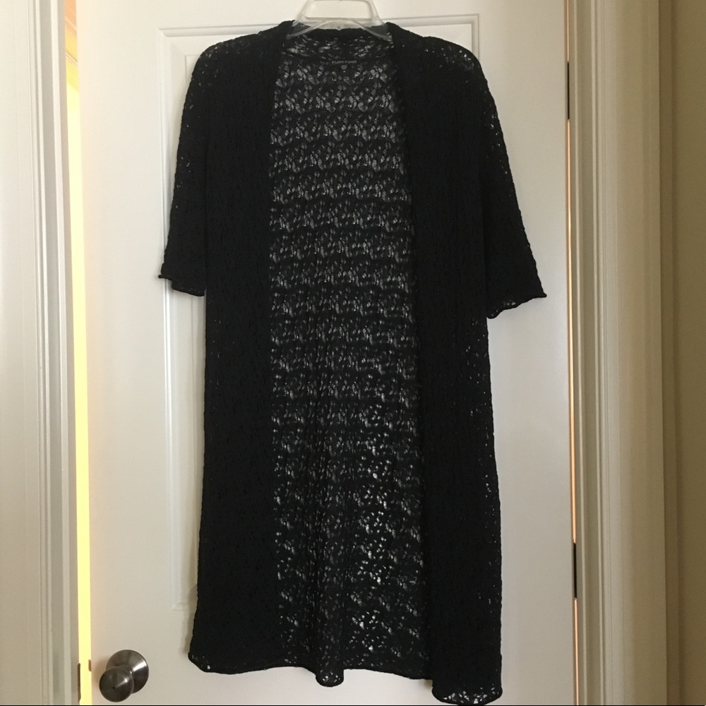 Eileen Fisher long lace shawl shortsleeve cardigan